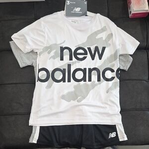 New Balance White and Black Graphic Tee with Shorts 3pc